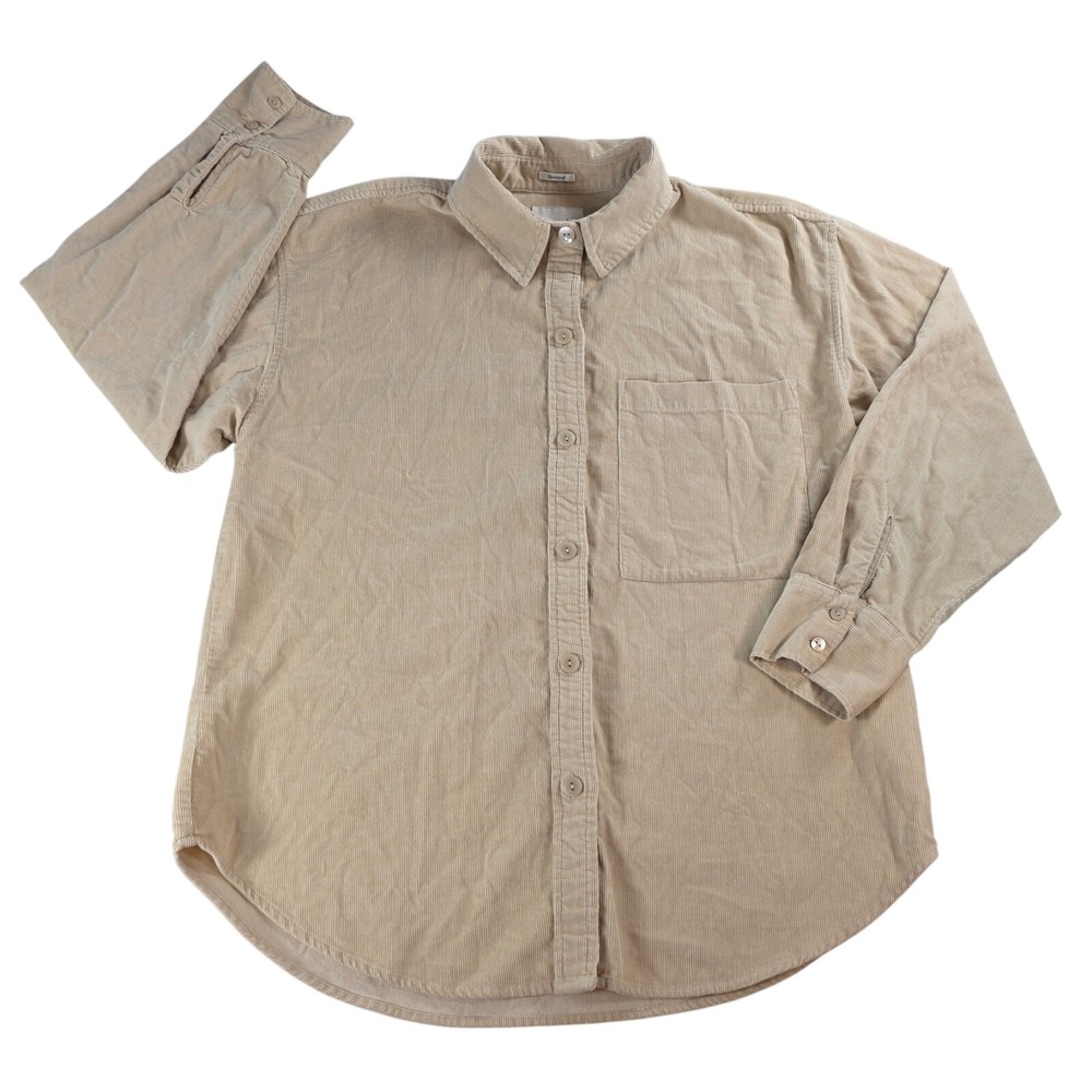 Abercrombie & Fitch Women Medium Tan Corduroy Shirt Oversized Button Down